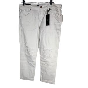 Numero Women's Destructed Cuffed Boyfriend Jeans Bright White Size 30 Retail $52